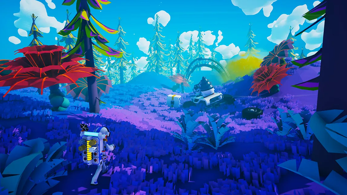 Astroneer base with rovers and production modules on a dedicated server