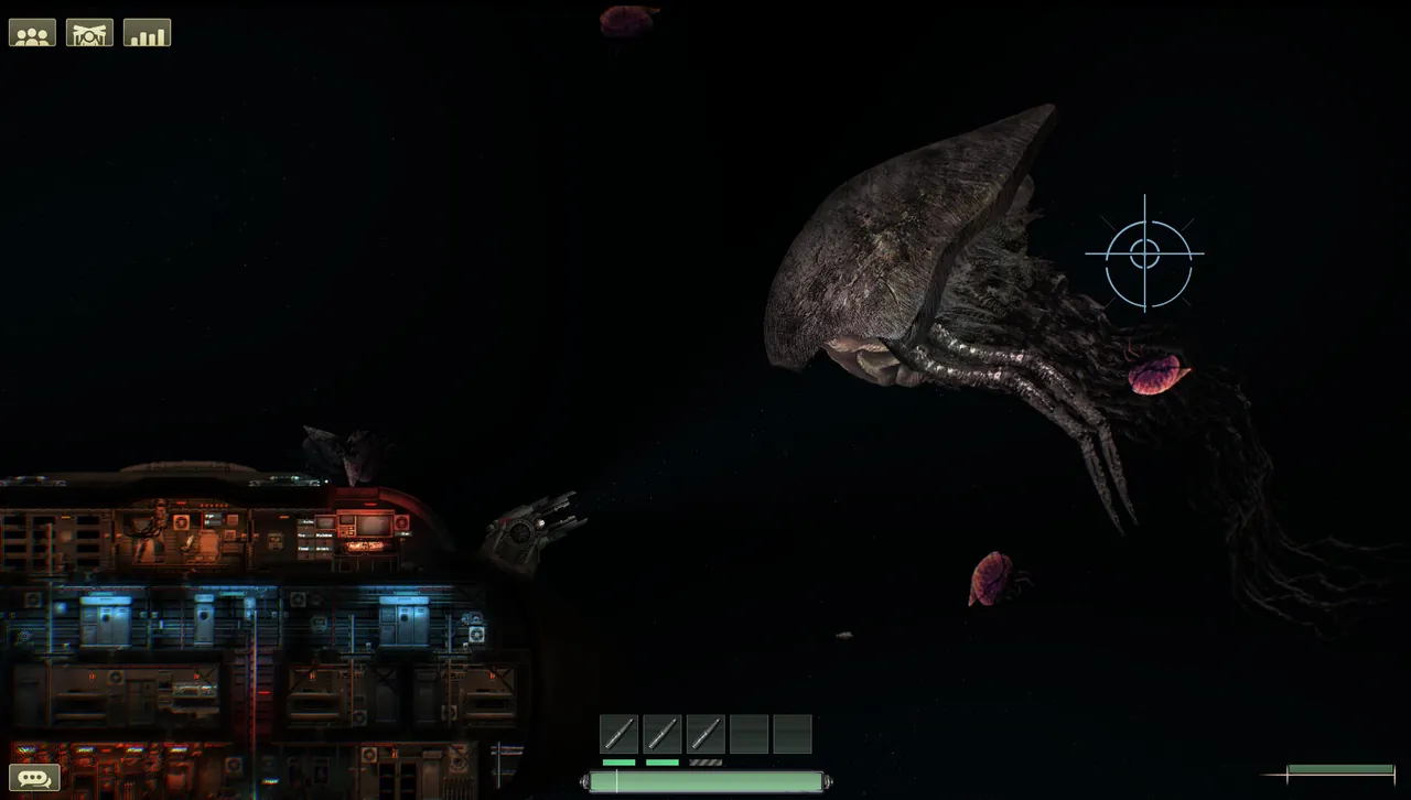 A Barotrauma crew aboard a modded submarine on a dedicated server