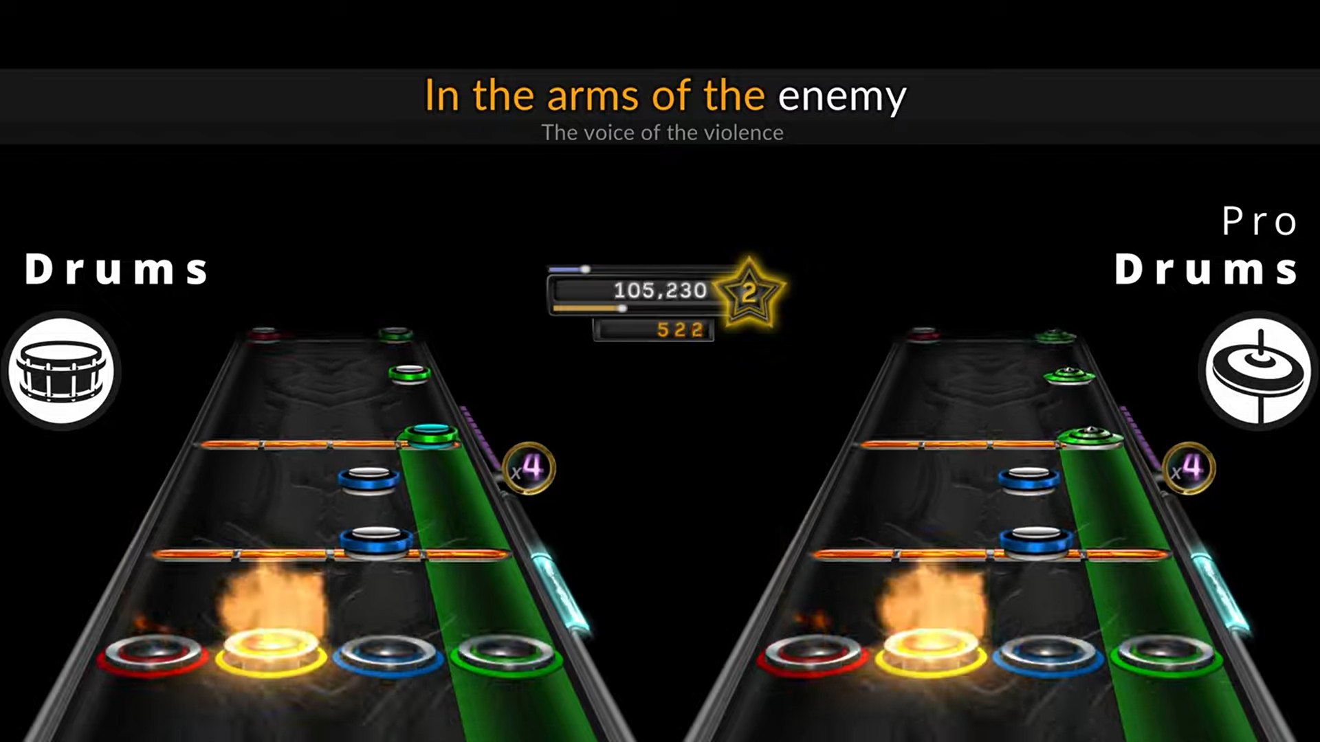 Clone Hero drum and guitar lanes
