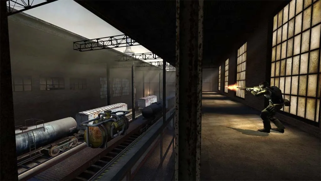 Counter-Strike: Source players fighting on a classic map