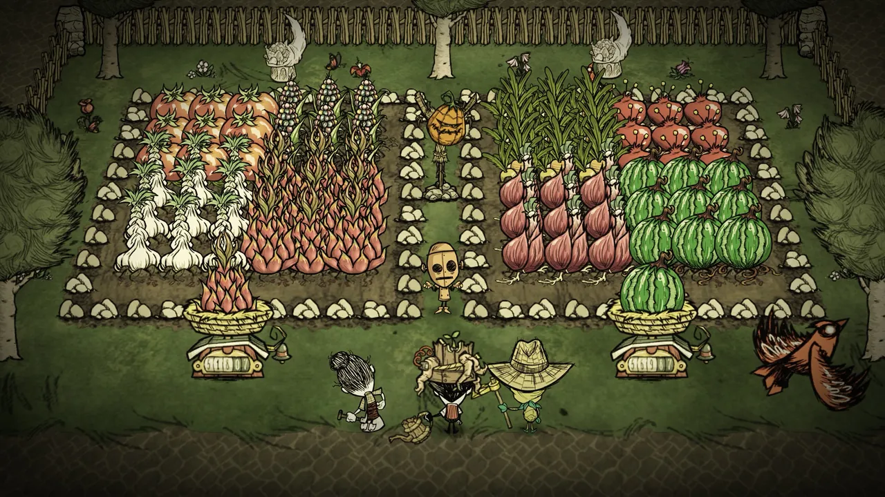 A Don't Starve Together camp in autumn