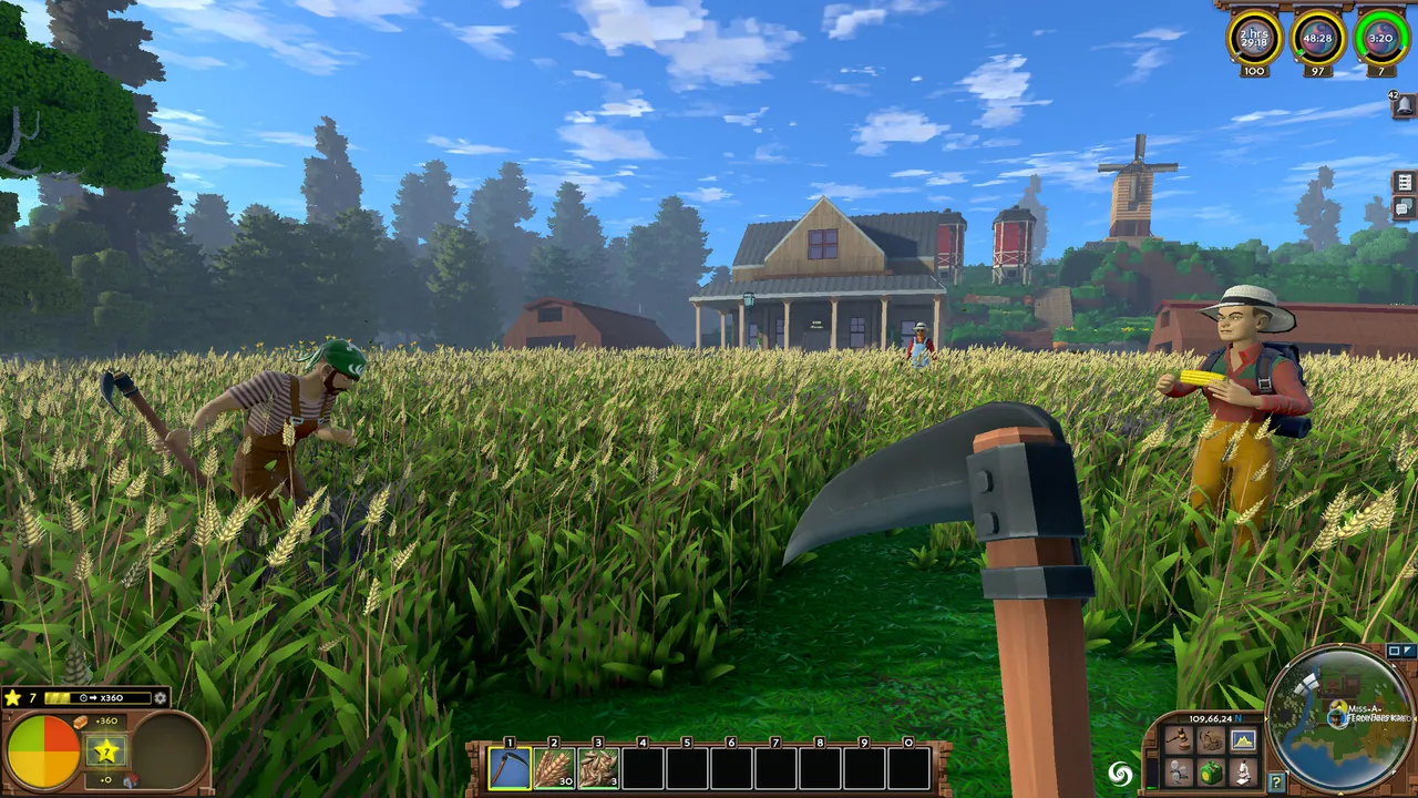 An Eco town with farms, roads and workshops on a community server