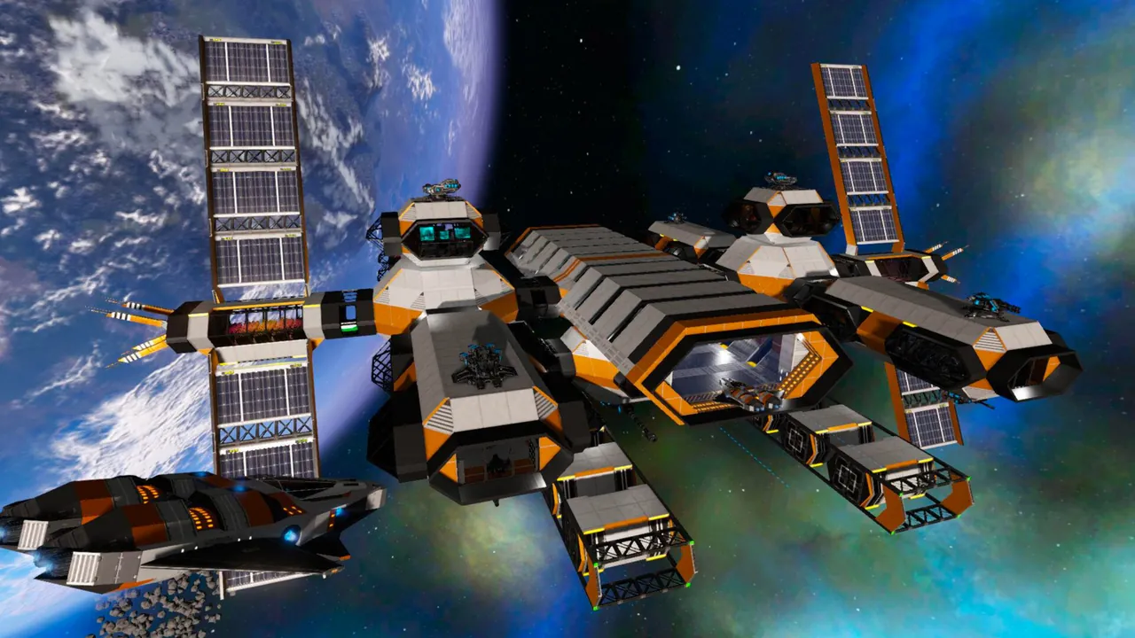A space station orbiting a planet in Empyrion Galactic Survival