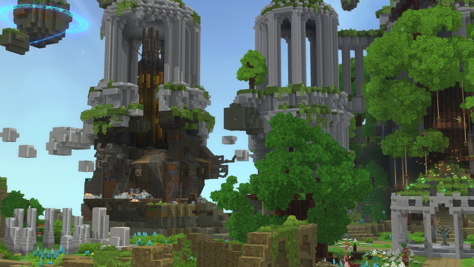 A Hytale landscape with a village