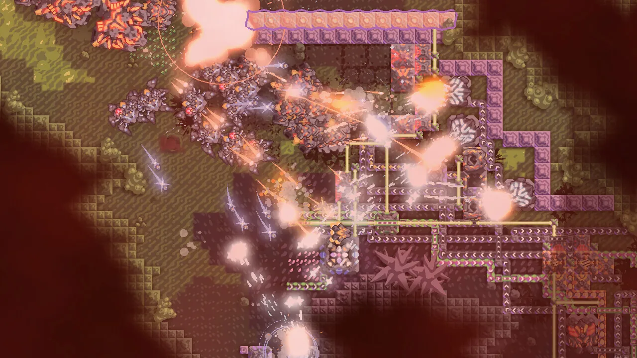 A Mindustry base defending against a wave