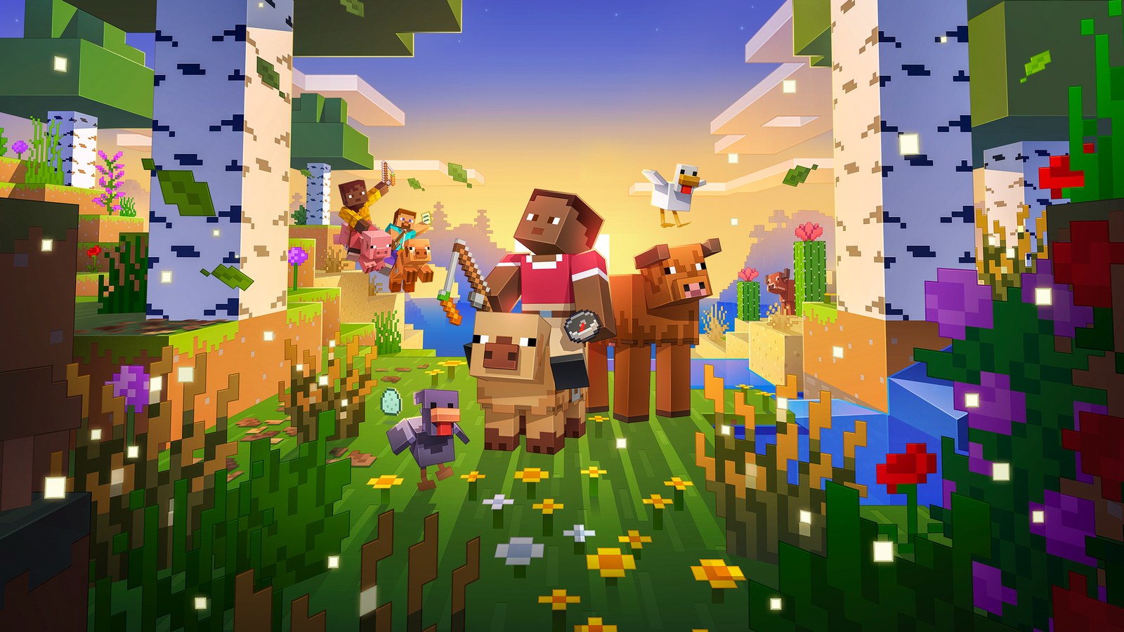 A Minecraft Bedrock world with players building together