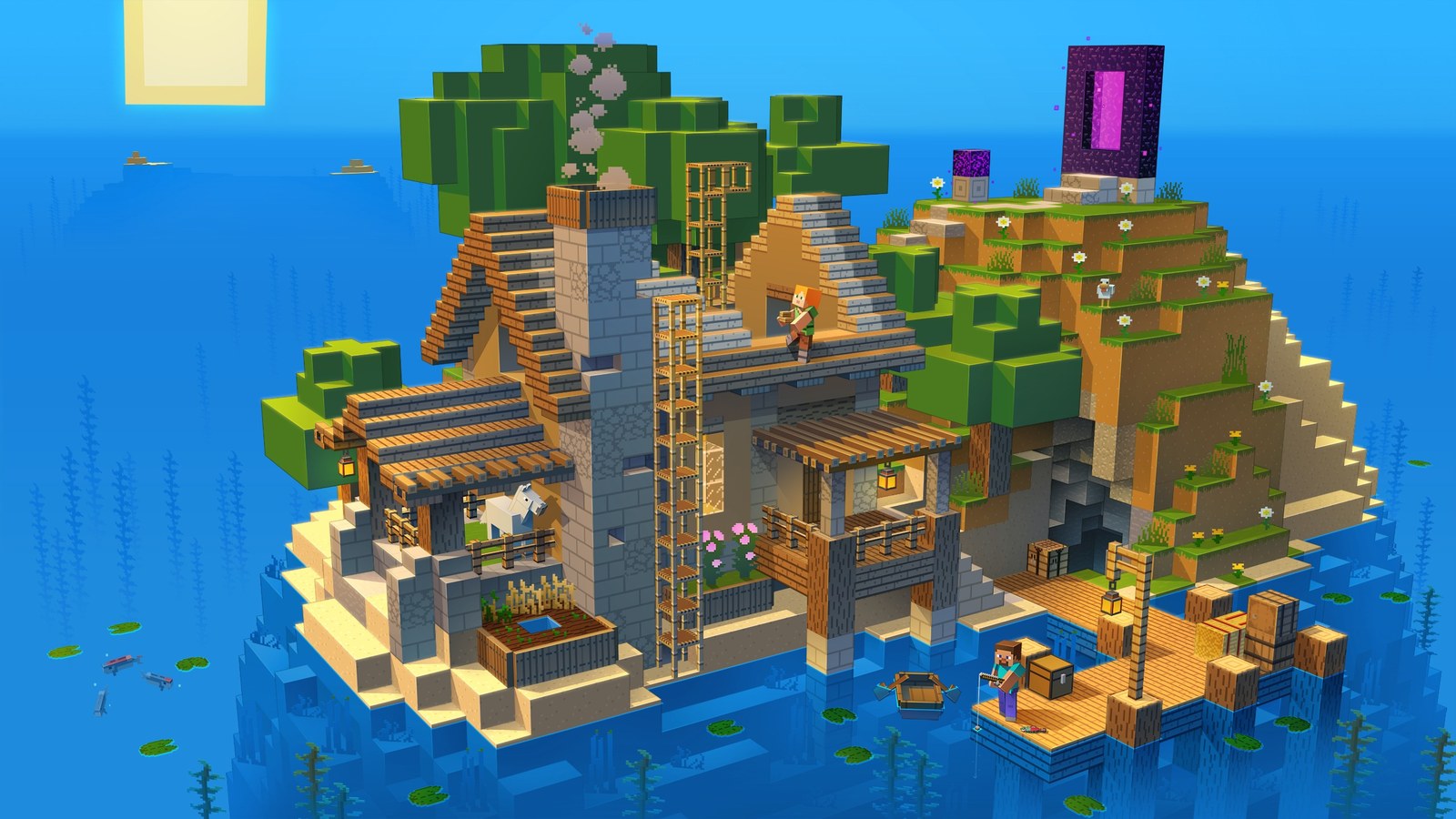 Players gathered at a Minecraft server spawn, where groups and permissions decide who can do what