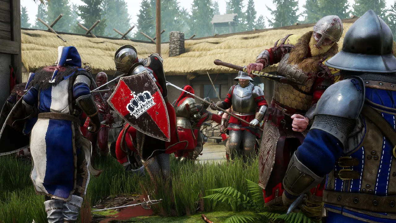 Knights clashing on a Frontline map on a Mordhau community server