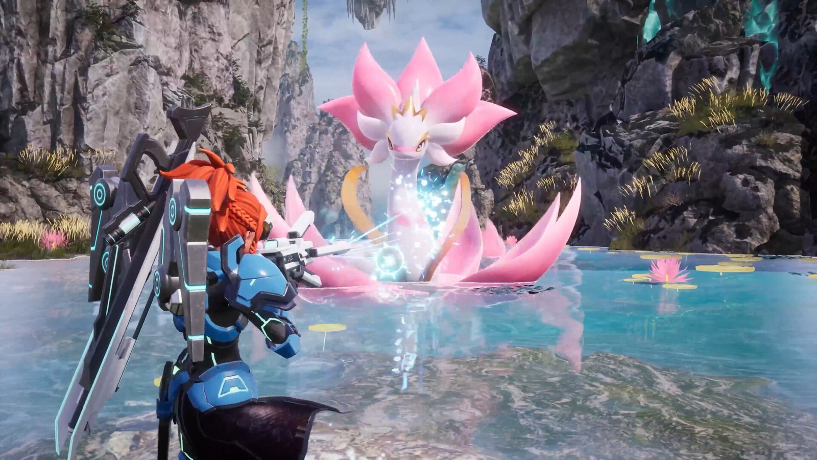 Players riding Pals across a Palworld field