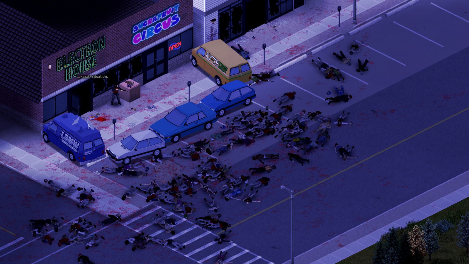 A Project Zomboid base at night