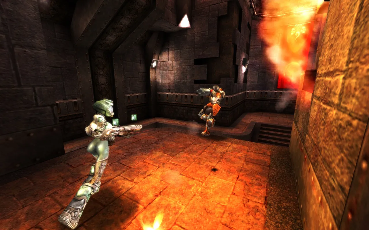 A Quake Live arena with item pickups