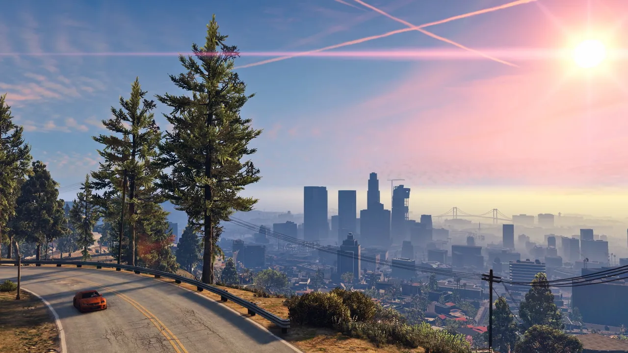 A city street in GTA V during a RAGE Multiplayer session