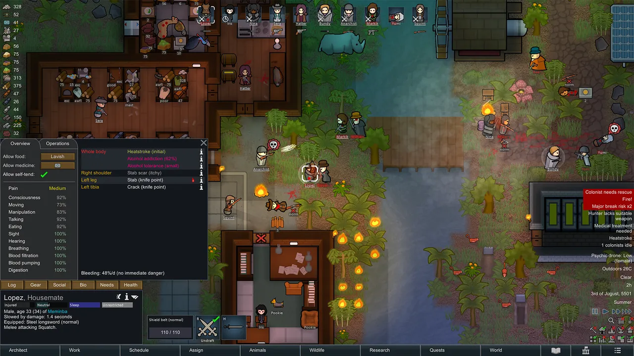 A RimWorld colony seen from above