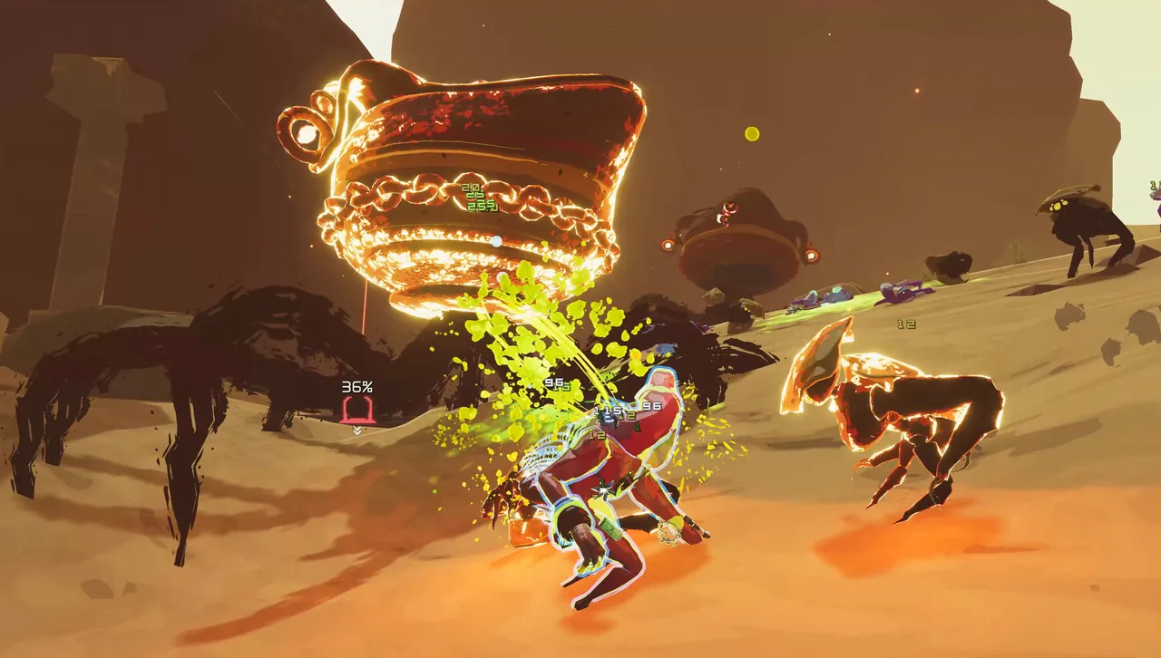 Survivors fighting a horde of monsters on an alien planet in Risk of Rain 2