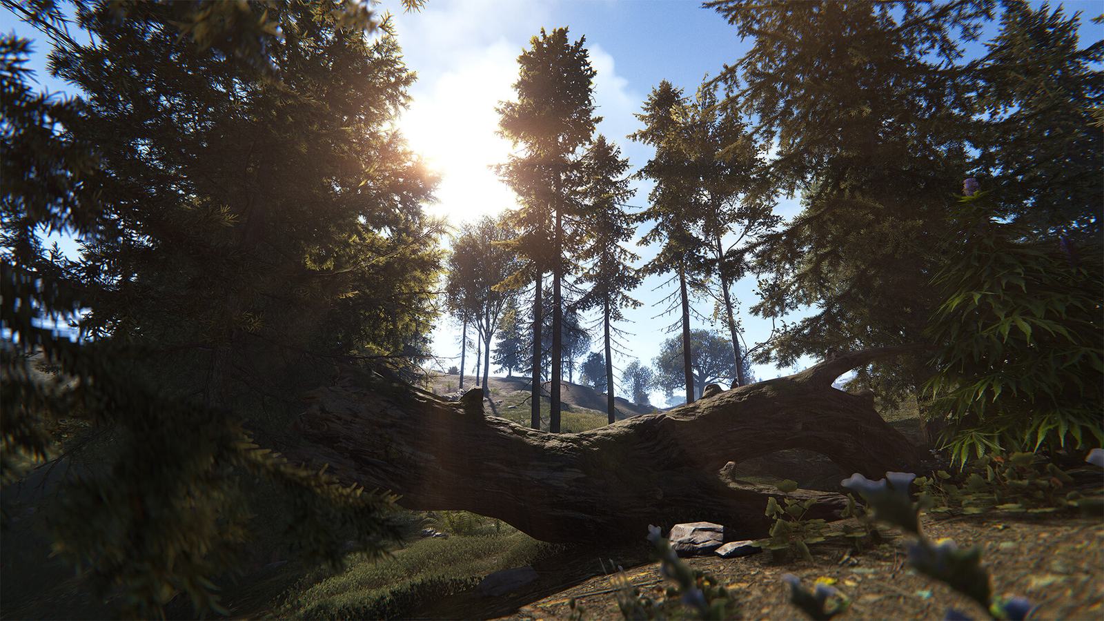Rust players building a base at sunset
