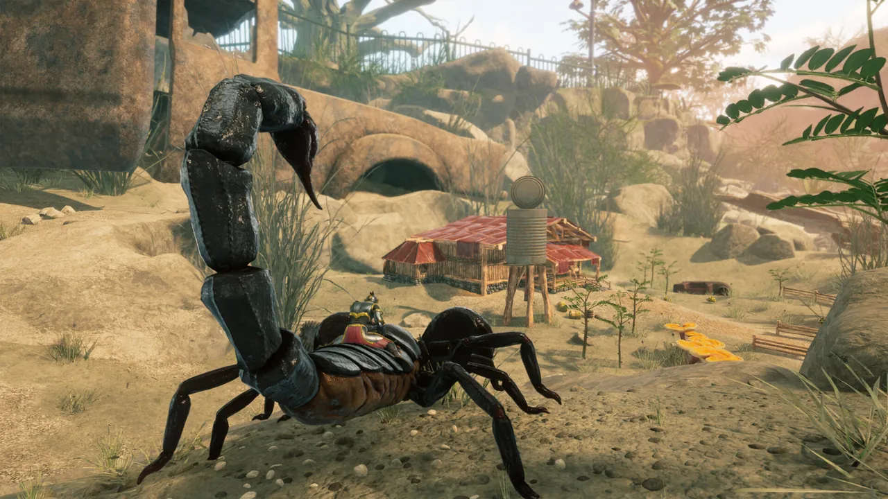 Players riding a tamed insect through giant grass in Smalland Survive the Wilds