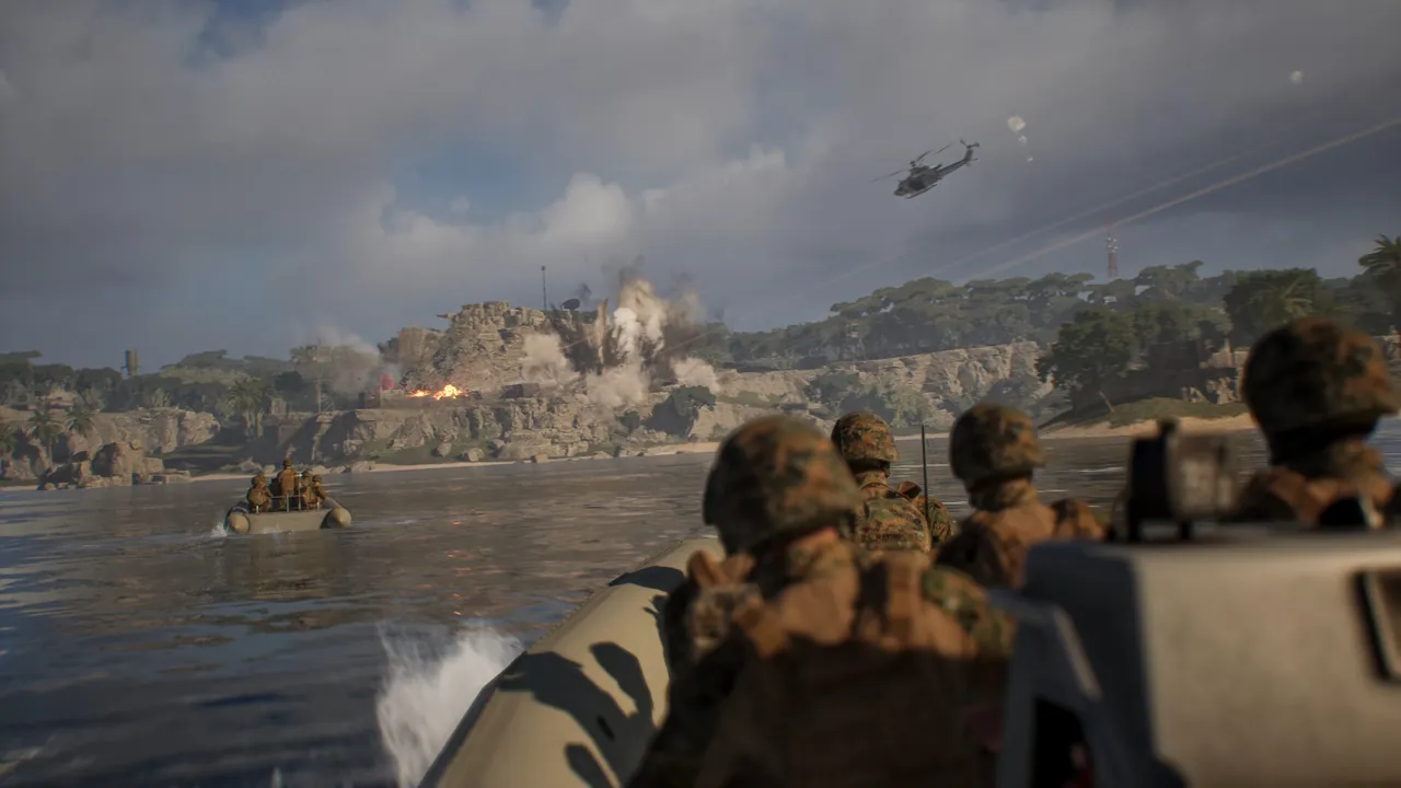 Squad infantry advancing across open ground