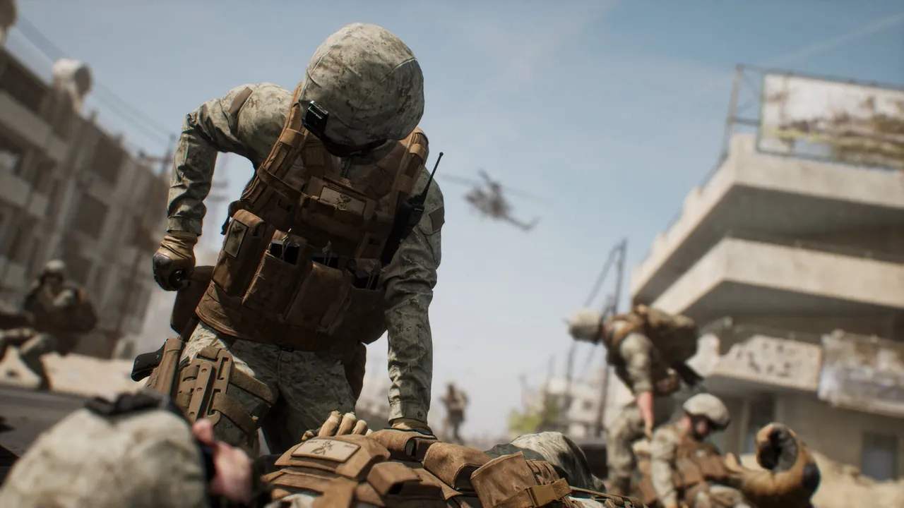Squad soldiers moving through a field