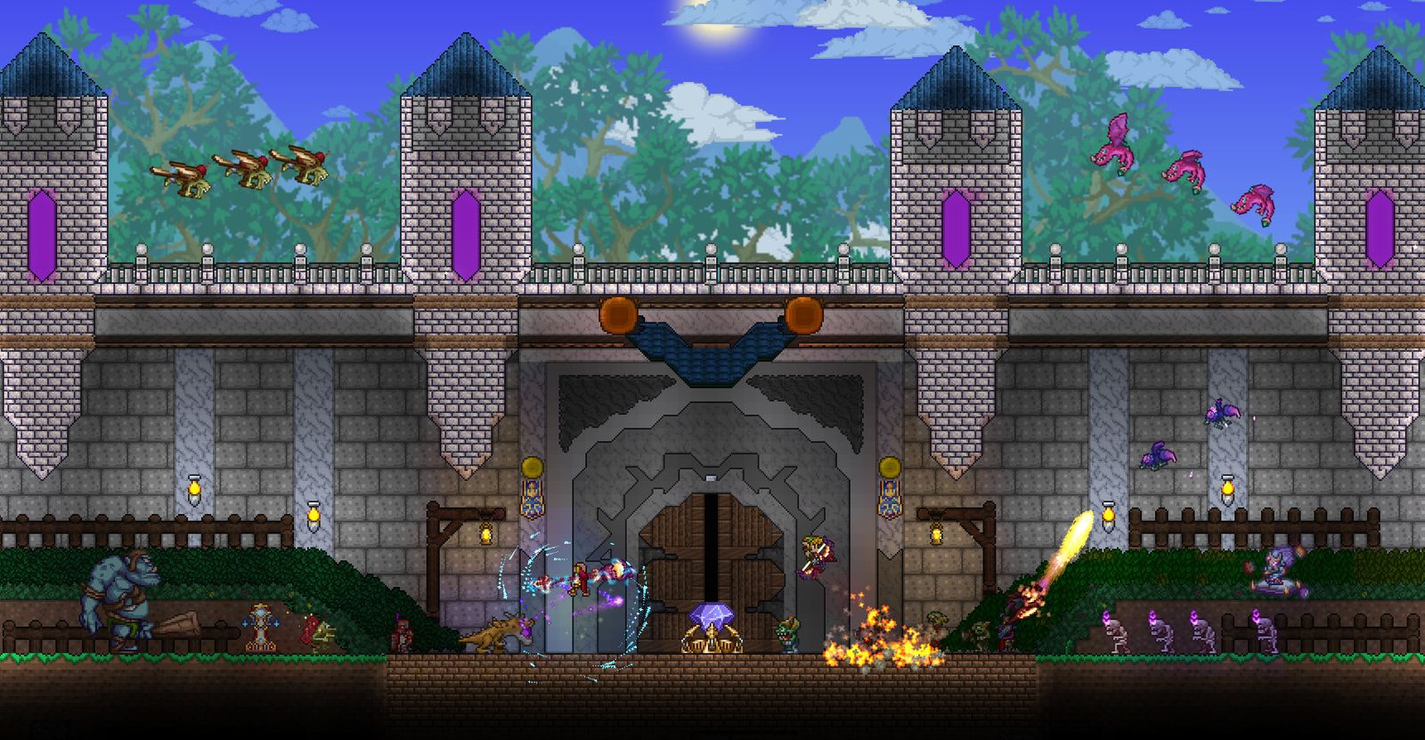 A Terraria world with a large build