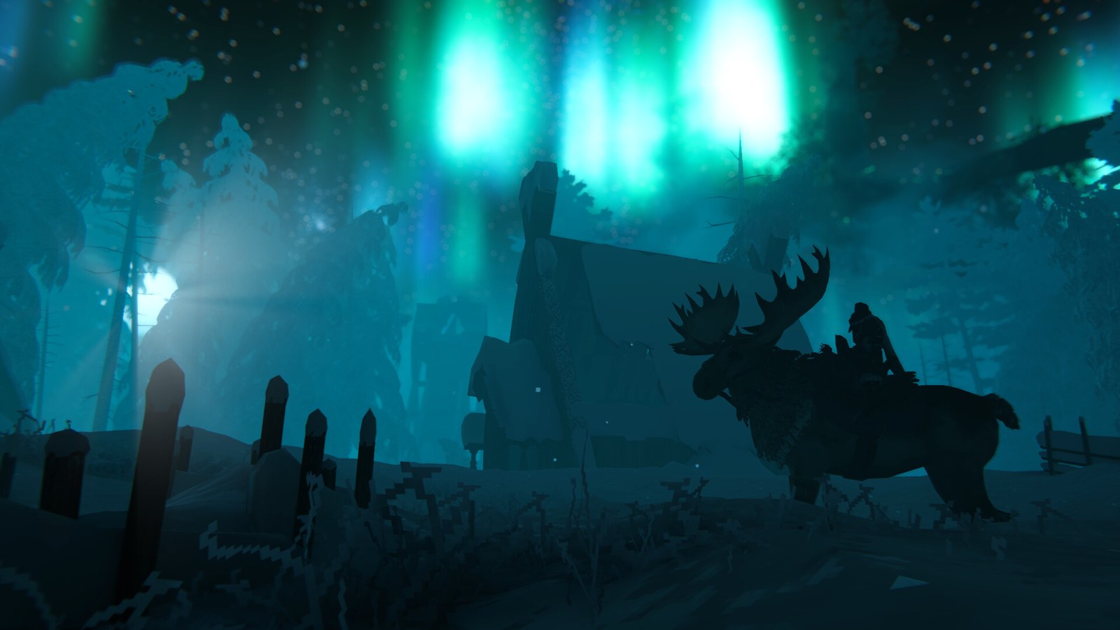 A Viking longhouse in Valheim at dusk