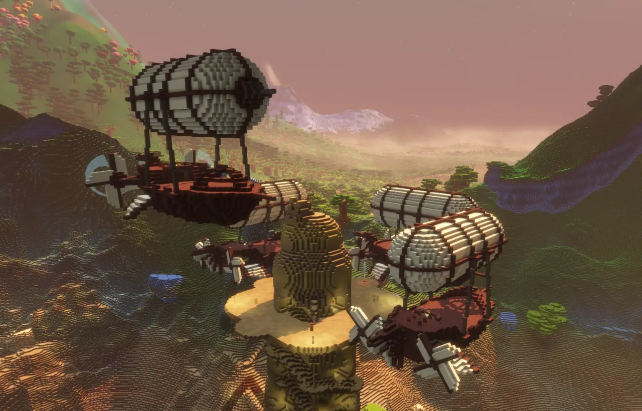A scene from Veloren, a free voxel RPG
